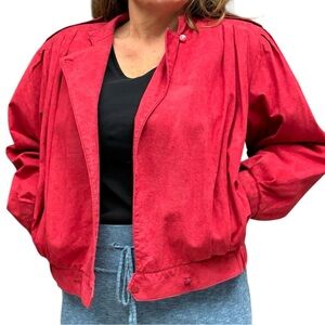 Vintage Weathervane Red Suede Bomber Jacket Size Medium 80s Crop Bomber Retro